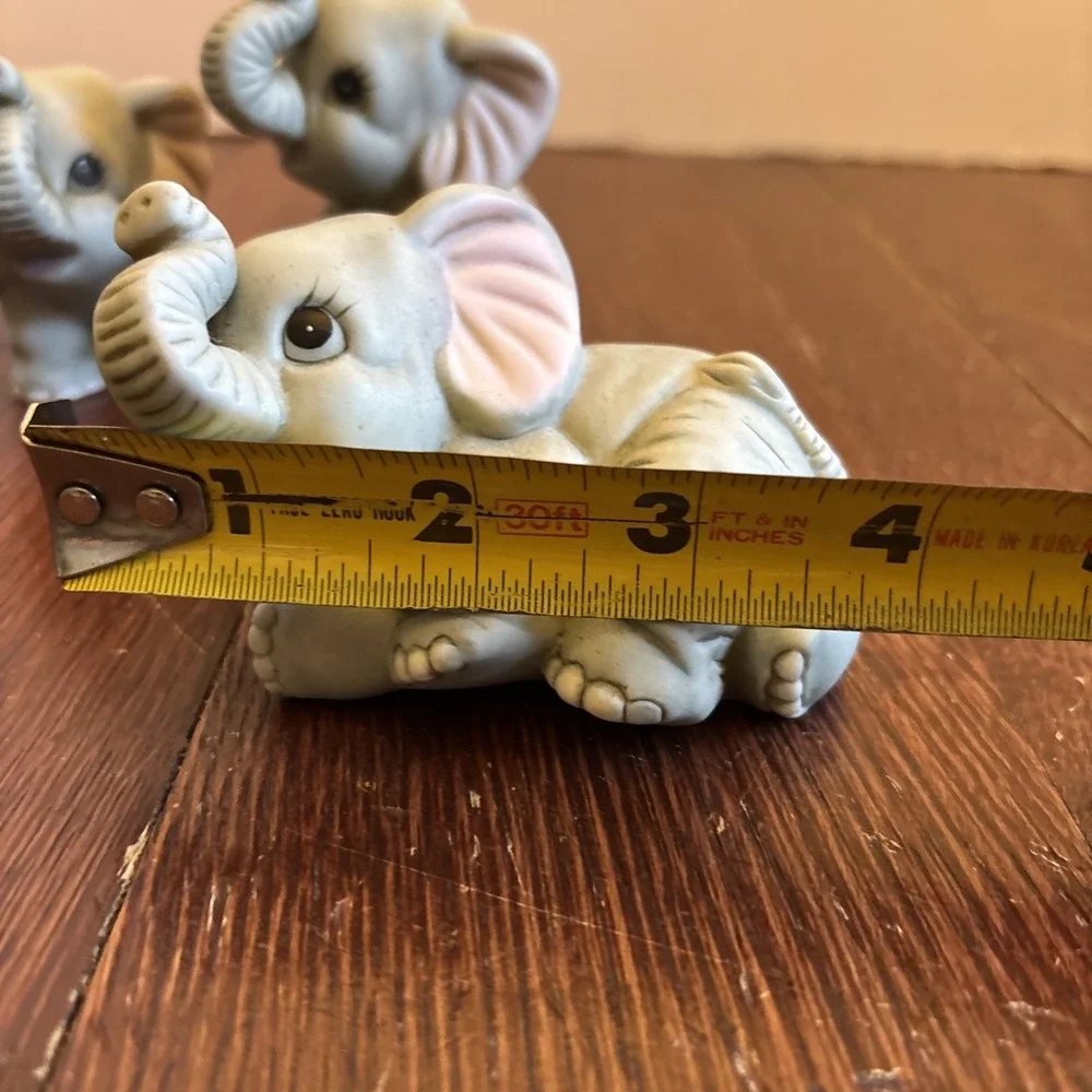 Vintage Homco Set of 3 Baby Elephant Collectible Figurines #1400 Gray Stickers